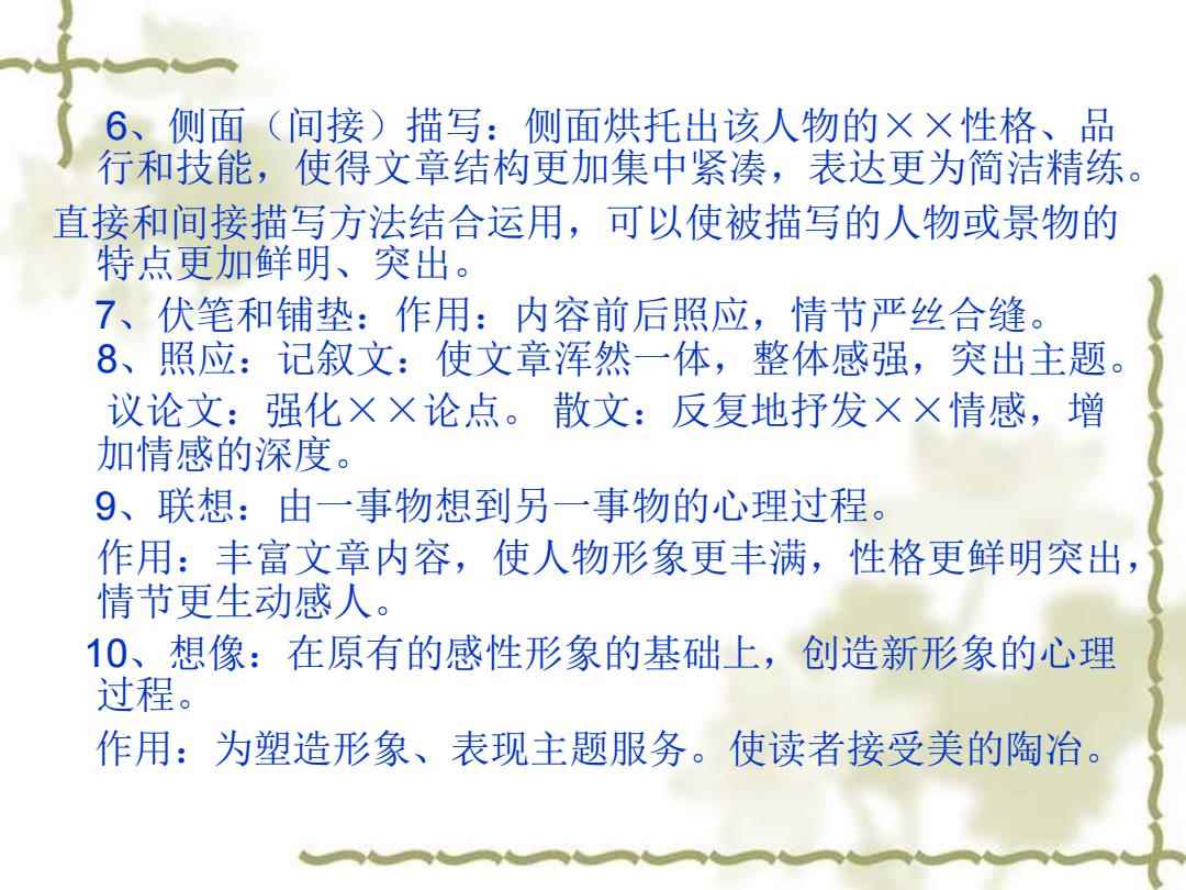 侧面描写的作用，揭示人物与环境的深度魅力